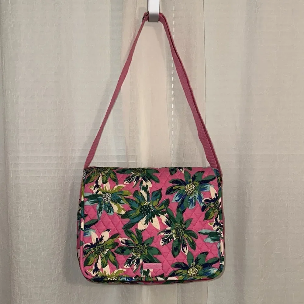 Vera Bradley LightenUp Tropical Paradise Pink Green Beige Messenger Shoulder Bag